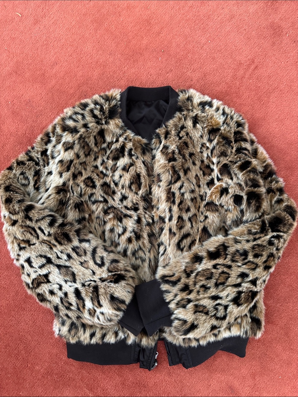 Leopard Faux Fur Bomber Jacket - Brown